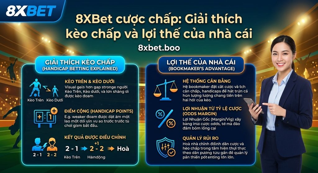 Minh họa biểu đồ đi xuống thể hiện lợi thế nhà cái với tiêu đề “Cược chấp là gì