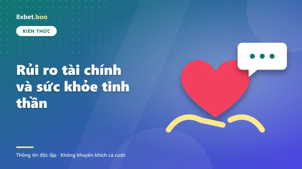 Minh họa trái tim được nâng đỡ và bong bóng trò chuyện hỗ trợ với tiêu đề “Rủi ro tài chính và sức khỏe tinh thần